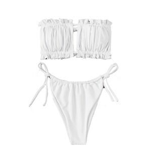 Floerns Bikini Women S White Ruched Ruffle Bandeau Cheeky Thong 840 NWT